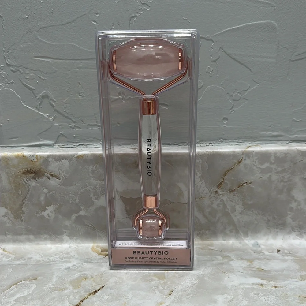 BEAUTYBIO Rose Quartz‎ Crystal Roller for Face Eyes Body Lymphatic Drainage